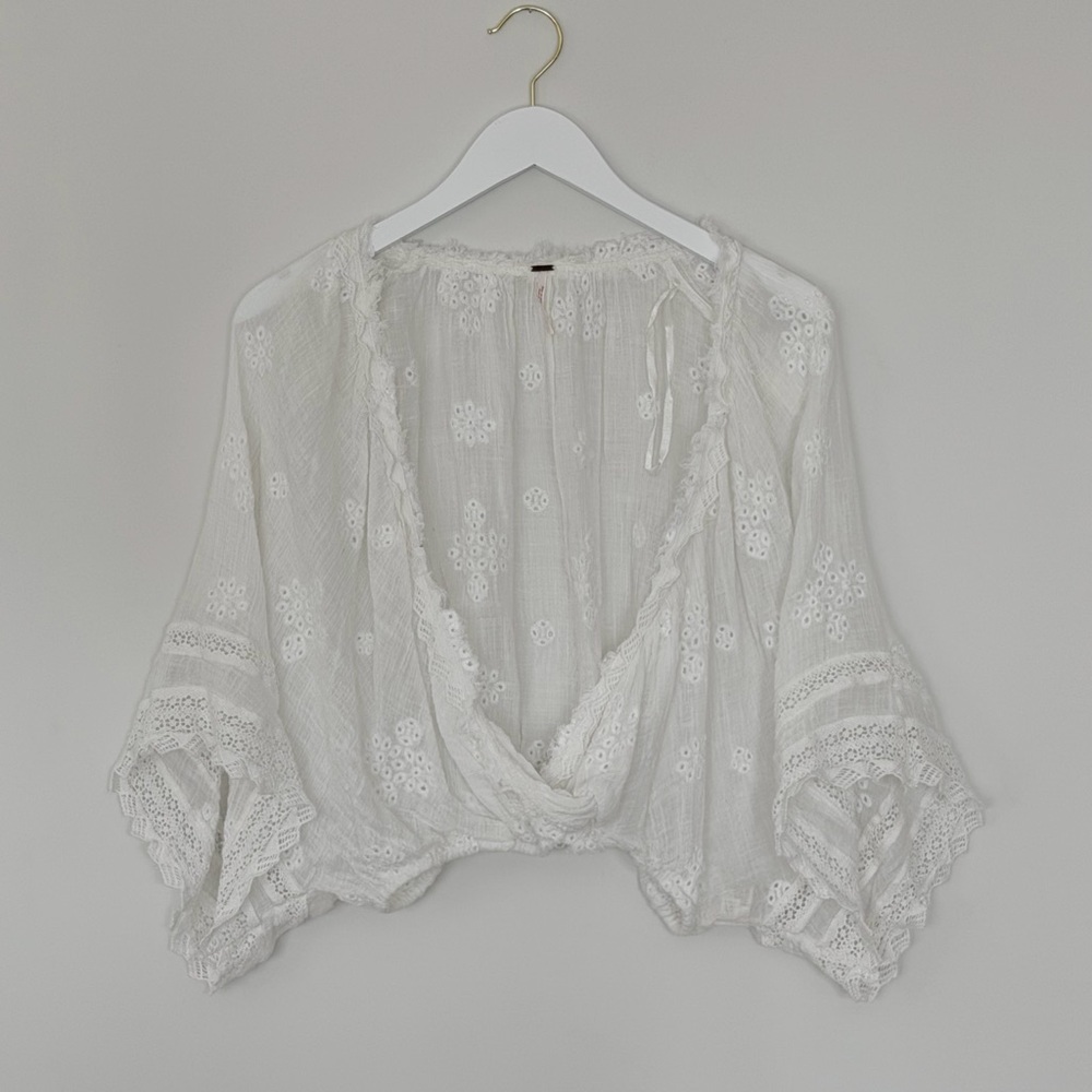 Free People Love Somebody Lightweight White Embroidered Eyelet Lace Blouse - Picture 4 of 7